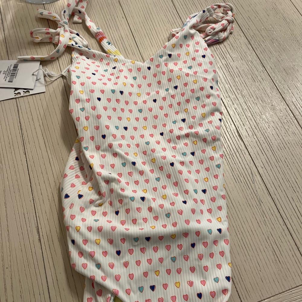 Roller Rabbit White One-Piece Swimsuit with Multi-Color Heart Print